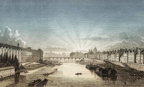 Pont des Arts, Paris, antique steel engraved print, 1831