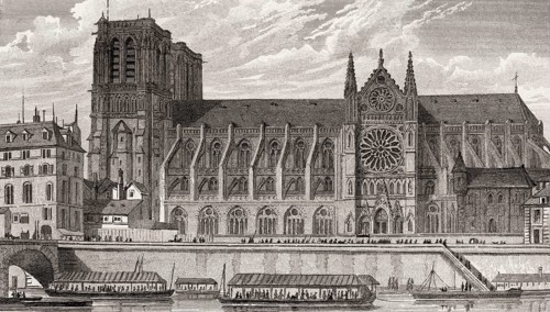 Notre-Dame de Paris, antique steel engraved print, 1831