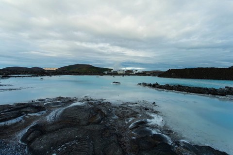 The photo shows a section of the blue lagoon from Iceland at midsummer