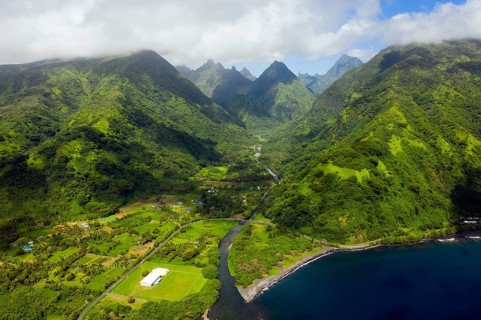 Aerial view of Vaitephiha Valley, Tahiti, French Polynesia