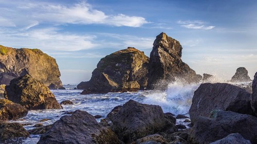 Waves Crashing on a Rocky Coast, Color Image, Landscape