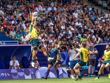 Jul 25, 2024-Paris, FRA, Men?s Pool B Rugby Seven: Team Australia forward Nathan Lawson (12) (AUS)