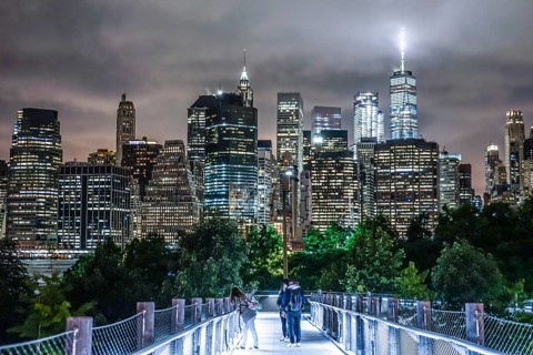 Night view and the people of New York Manhattan. Shooting Location: New York, Manhattan