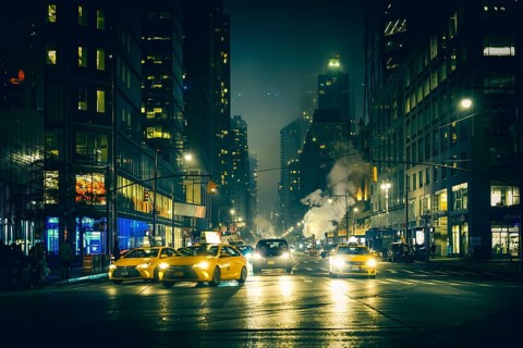 Night view of the city of New York. Shooting Location: New York, Manhattan