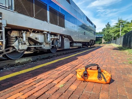 Kirkwood, Mo, USA - August 12, 2017: Morning Amtrak train, River Runner, from St Louis to Kansas