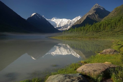 Beautiful mountain landscape near the lake. Mountain Lake. Kind of mountainous terrain and the
