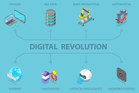 3D Isometric Flat Illustration of Digital Revolution, Automated Production Process