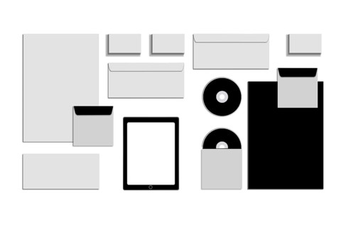Black white and gray color mock-up of stationery, a template for brand identification on a white