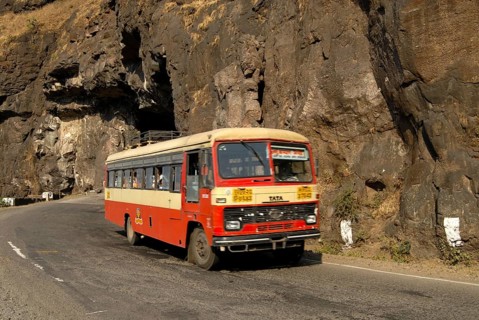 Road and Tunnel constructed by cutting very hard black rock of Sahyadri mountain and State