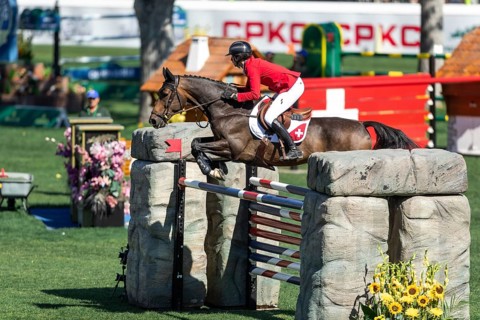 Martin Fuchs of Switzerland, riding Commissar Pezi competes in the BMO Nations Cup during the CSIO