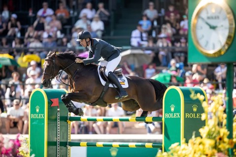Armando Trapote of Spain and riding Tornado VS compete in the first round of the 1.60m CPKC
