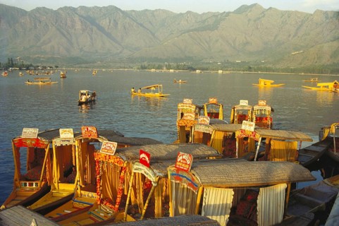 Wooden shikara in dal lake, srinagar, Jammu and Kashmir, India
