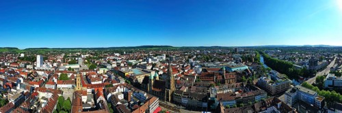 An aerial view of Heilbronn with a view of the historic city centre. Heilbronn, Baden-Württemberg,