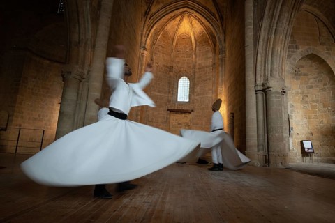 Nicosia, Cyprus, June 5 2019: Group of Dervishes performing the traditional and religious whirling