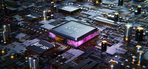 Smart technology circuit board. High performance processors CPU and motherboard chip concept. 3d