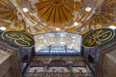 Interior of Hagia Sophia, former Orthodox cathedral and Ottoman imperial mosque, in Istanbul,