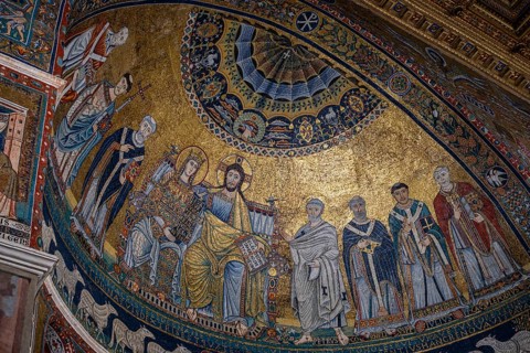 Apse, mosaic with the Coronation of the Virgin, 12th century, work of Pietro Cavallini, The