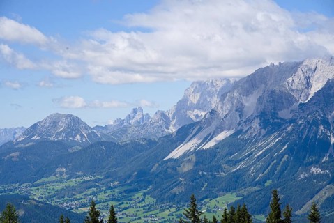 Dachstein massif with Bischofsmütze with double summit - Panorama of the mountain range