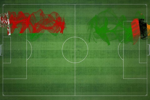 Belarus vs Zambia Soccer Match, national colors, national flags, soccer field, football game,