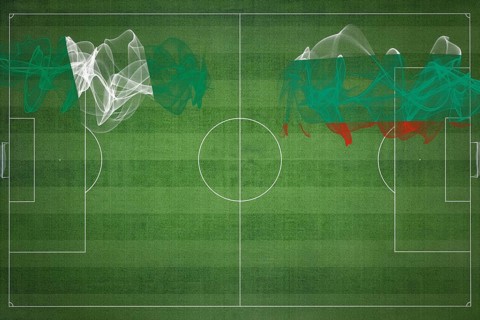 Nigeria vs Bulgaria Soccer Match, national colors, national flags, soccer field, football game,