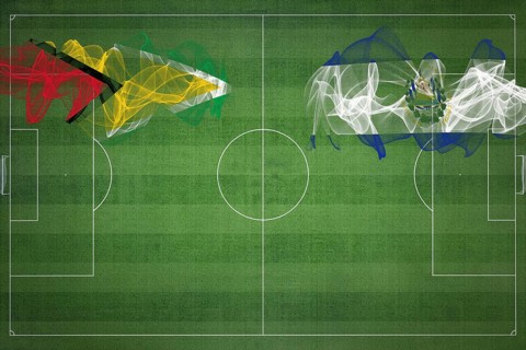 Guyana vs El Salvador Soccer Match, national colors, national flags, soccer field, football game,