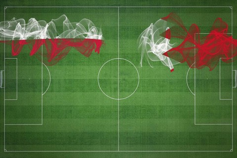 Poland vs Bahrain Soccer Match, national colors, national flags, soccer field, football game,