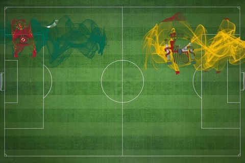 Turkmenistan vs Spain Soccer Match, national colors, national flags, soccer field, football game,