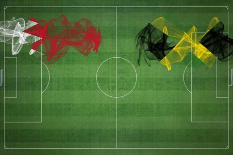 Bahrain vs Jamaica Soccer Match, national colors, national flags, soccer field, football game,