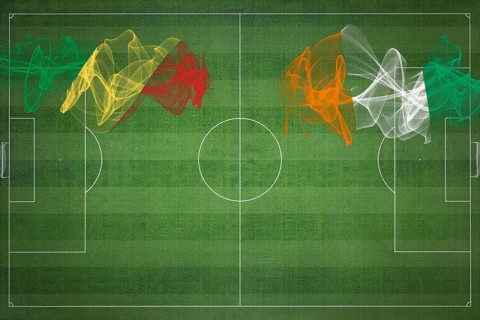 Republic of the Congo vs Ivory Coast Soccer Match, national colors, national flags, soccer field,