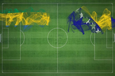 Gabon vs Bosnia and Herzegovina Soccer Match, national colors, national flags, soccer field,