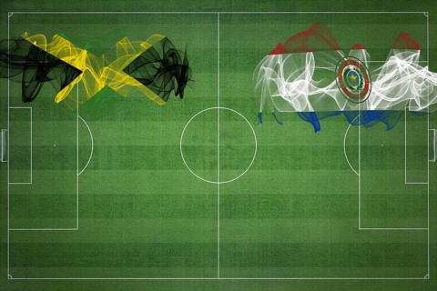 Jamaica vs Paraguay Soccer Match, national colors, national flags, soccer field, football game,