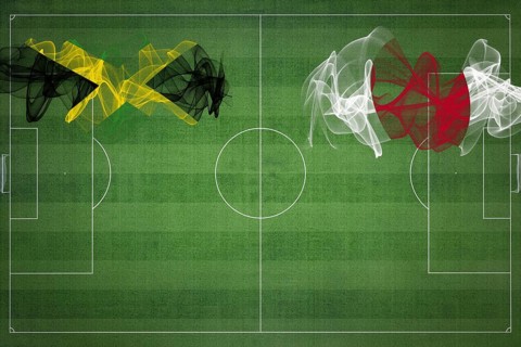 Jamaica vs Japan Soccer Match, national colors, national flags, soccer field, football game,