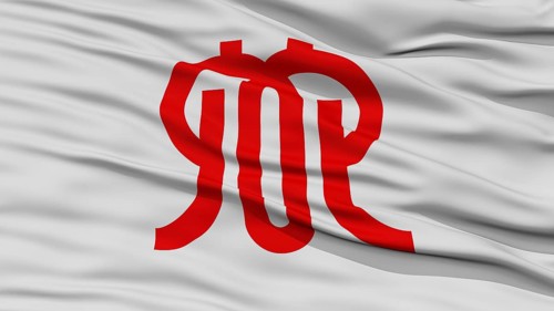 Closeup Kanagawa Japan Prefecture Flag, Waving in the Wind, High Resolution
