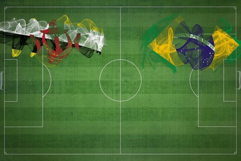 Brunei vs Brazil Soccer Match, national colors, national flags, soccer field, football game,