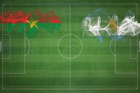 Burkina Faso vs Argentina Soccer Match, national colors, national flags, soccer field, football