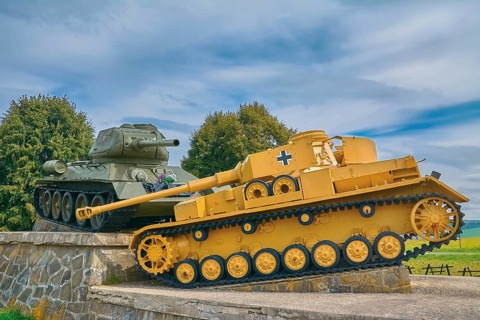 Soviet Tank beats German one on the Battlefield of World War II Kapisova, Slovakia