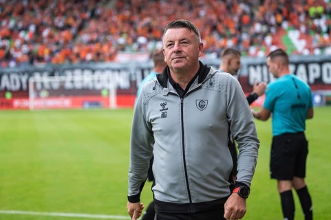 LUBIN, POLAND - AUGUST 31, 2024: Football match Polish PKO Ekstraklasa between KGHM Zaglebie Lubin