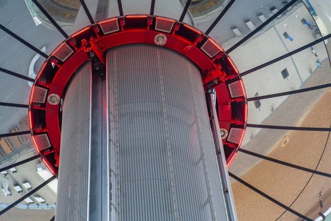 Brighton United Kingdom 19 July 2019 -: Looking upwards at reflections on British Airways i360