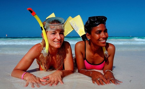 Snorkellers on the beach, Punta Cana, Caribbean, Dominican Republic