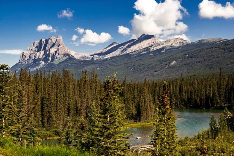 The Canadian Rocky Mountains along the stretch of the Trans Canada Highway in Alberta, Canada,
