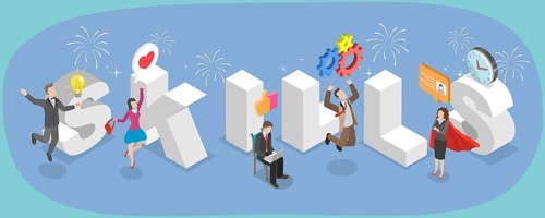 3D Isometric Flat Illustration of Skills Banner, Essential Knowledge And Understanding For