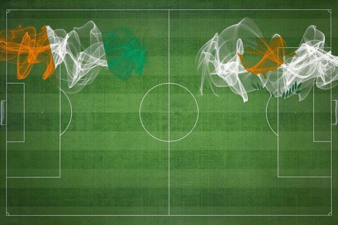 Ivory Coast vs Cyprus Soccer Match, national colors, national flags, soccer field, football game,