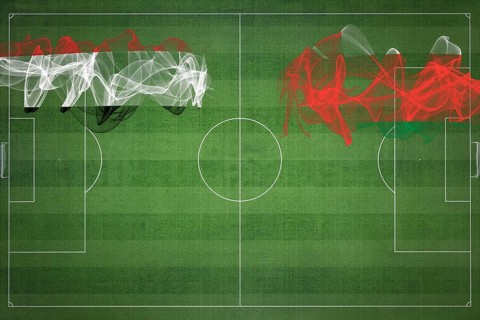 Yemen vs Oman Soccer Match, national colors, national flags, soccer field, football game,