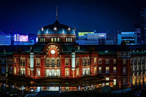 Light-up of Tokyo Station, night view. Shooting Location: Tokyo metropolitan area