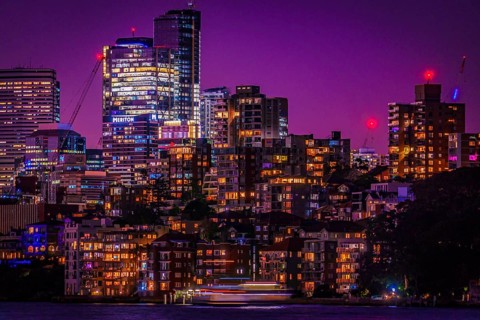 Sydney night skyline. Shooting Location: Australia, Sydney