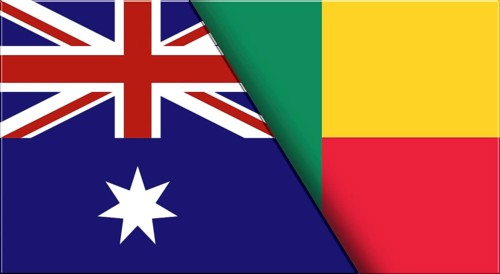 Double Flag of Australia and Benin. Australian and Beninese National flags. 3D illustration.