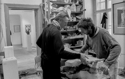 Germany, Berlin, 21.04.1991, Lemonde and Marco in the Oderform workshop, plaster moulds for