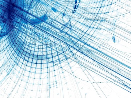 White and blue technology background - curves, grid and straight lines. Abstract computer-generated