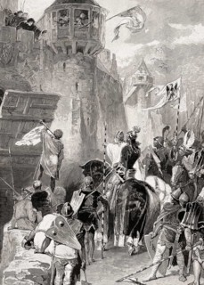 Rupert of the Palatinate at the gate of the Imperial City of Aix-la-Chapelle, Germany