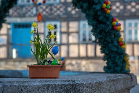 Easter decorations in Thuringia close to the Bavarian border, Ummerstadt, Germany